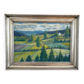 Peinture à l'huile vintage originale de paysage, art de la campagne