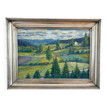 Vintage original landscape oil painting, countryside art