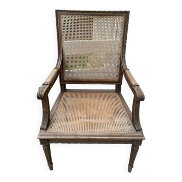 Fauteuil en bois et cannage style Louis XVI