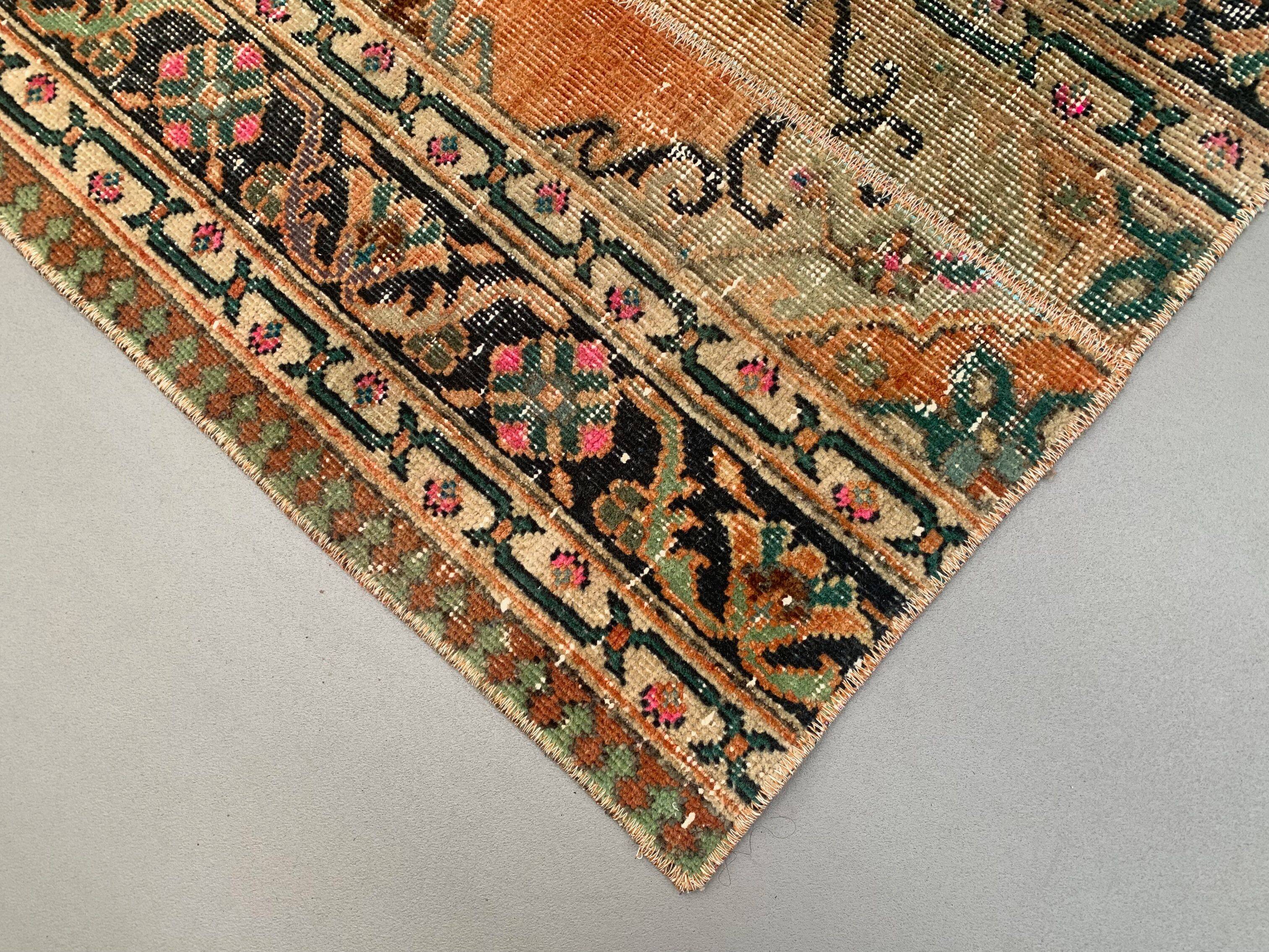 Distressed Turkish Narrow Runner 270x67 cm wool Vintage Tribal Rug