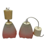 Suspensions en opaline rose années 80