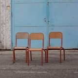 Chaises d’école vintage orange et métal