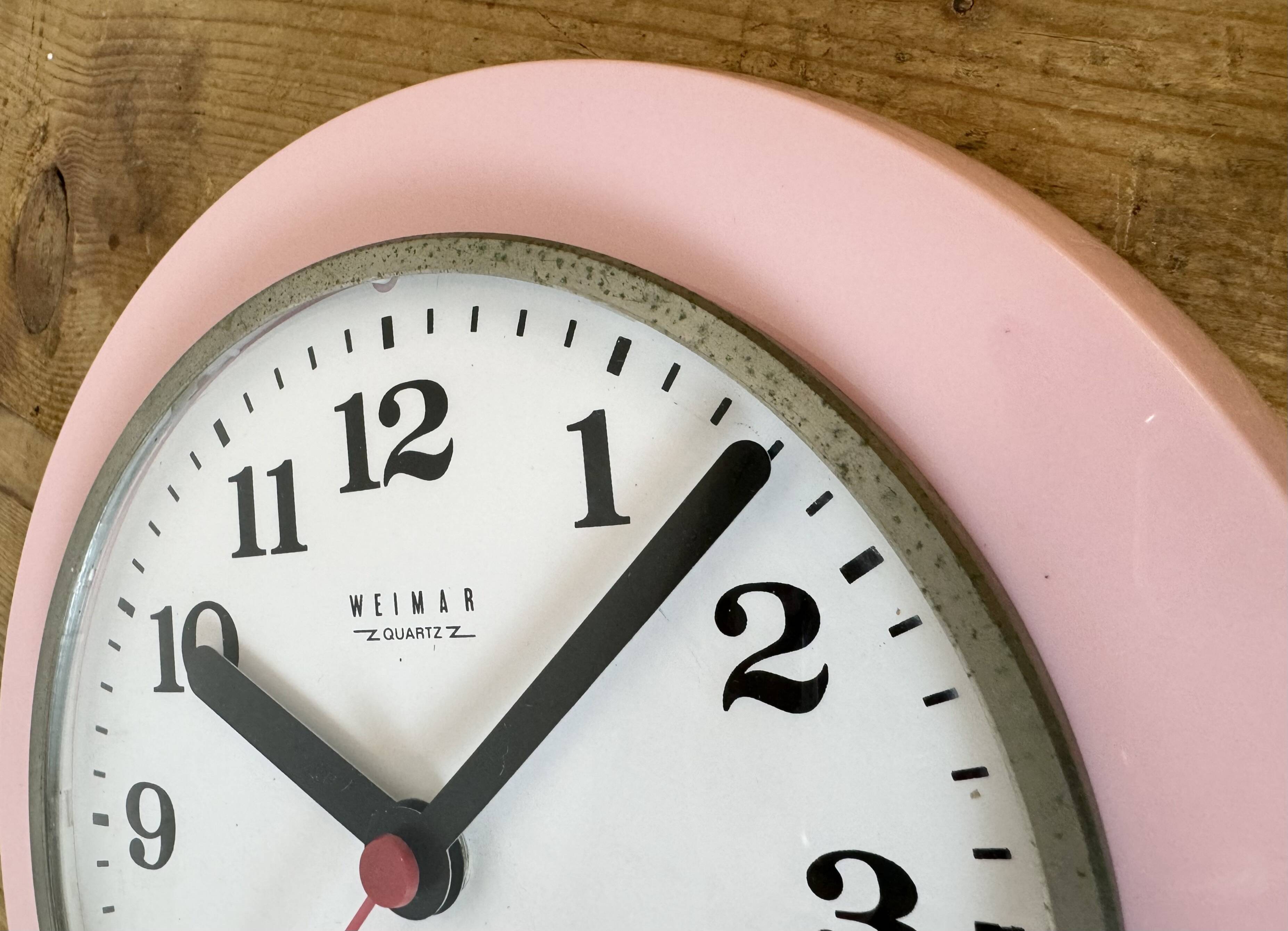 Vintage Pink East German Bakelite Wall Clock from Weimar, 1980s