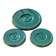 Set of 3 vintage turquoise ceramic coasters with decoration.