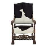 1950s, Danish highback armchair, genuine cowhide, oak wood.