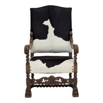 Fauteuil danois à dossier haut des années 1950, en cuir de vache véritable, bois de chêne.