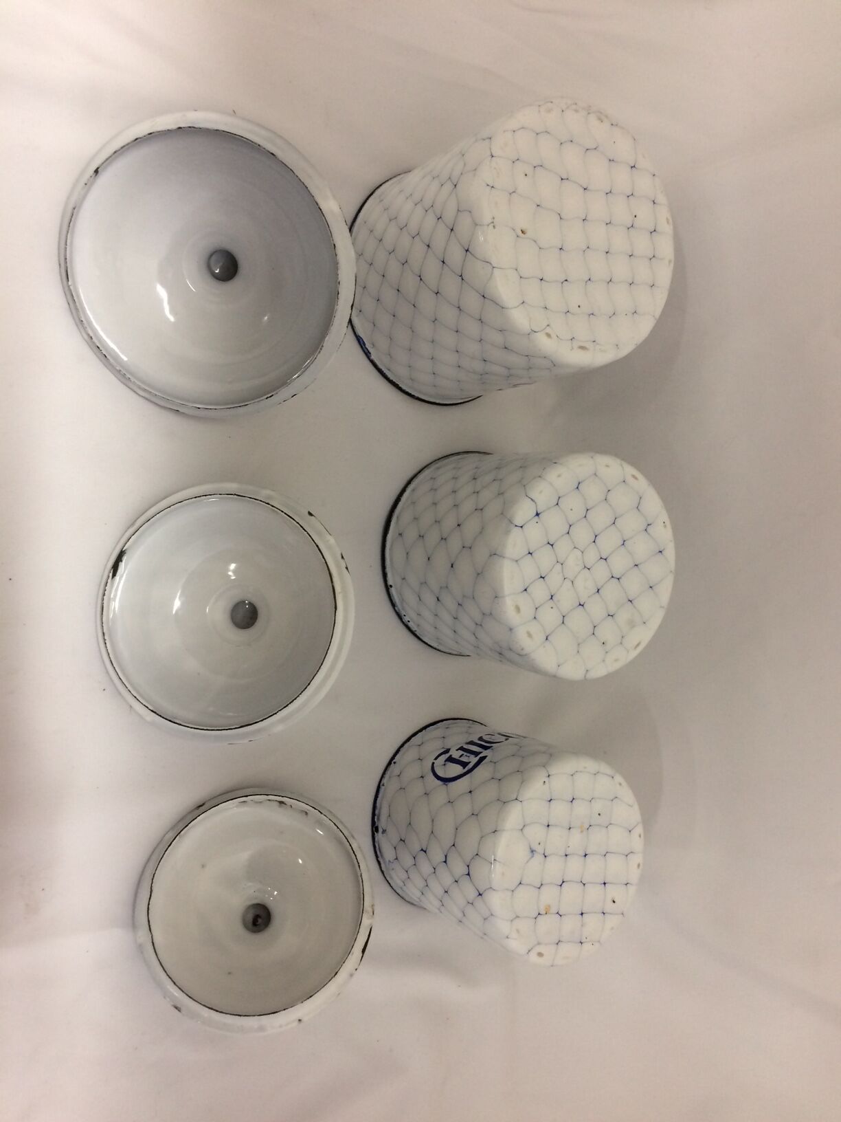 Series of 6 Art Deco enamelled spice pots