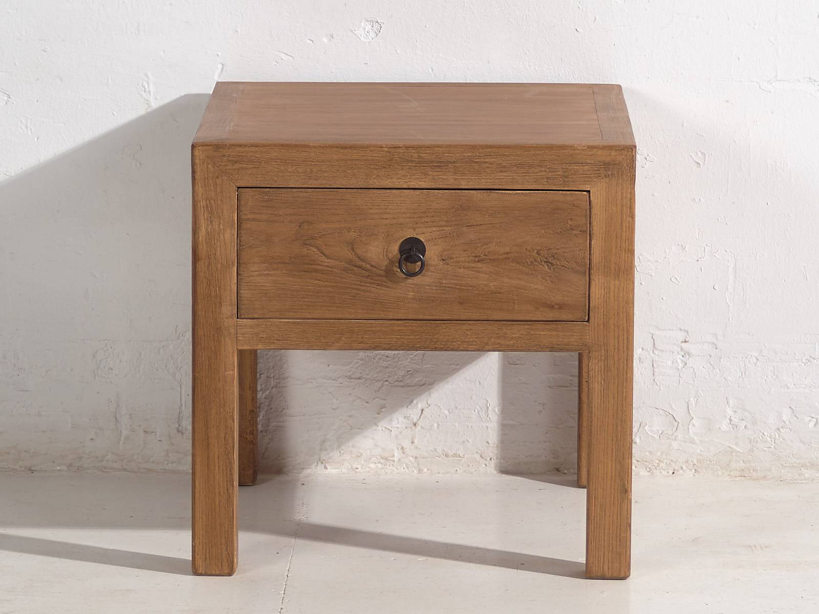 Square bedside table in antique elm wood