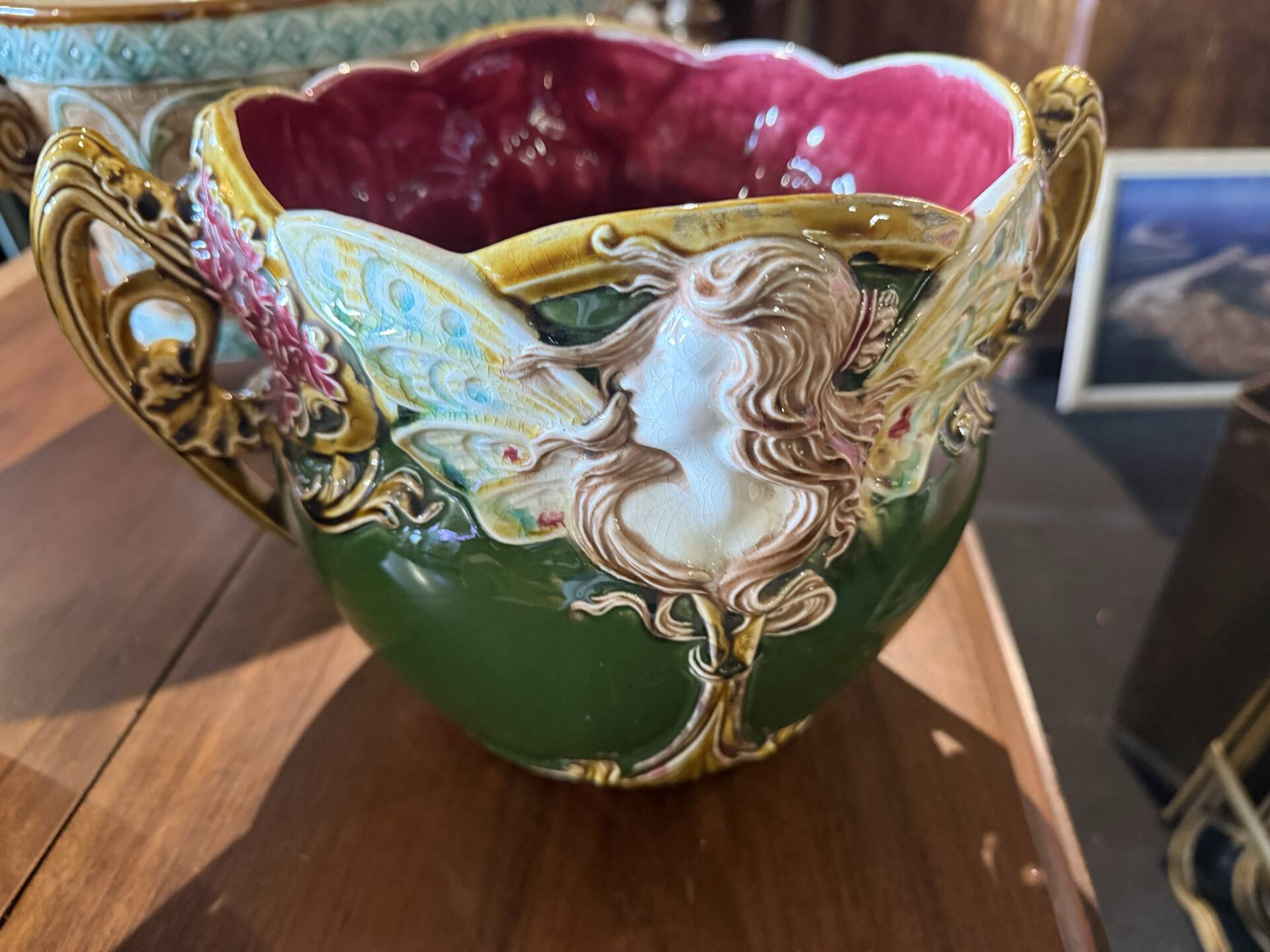 Pair of slipware plant pots in Art Nouveau style