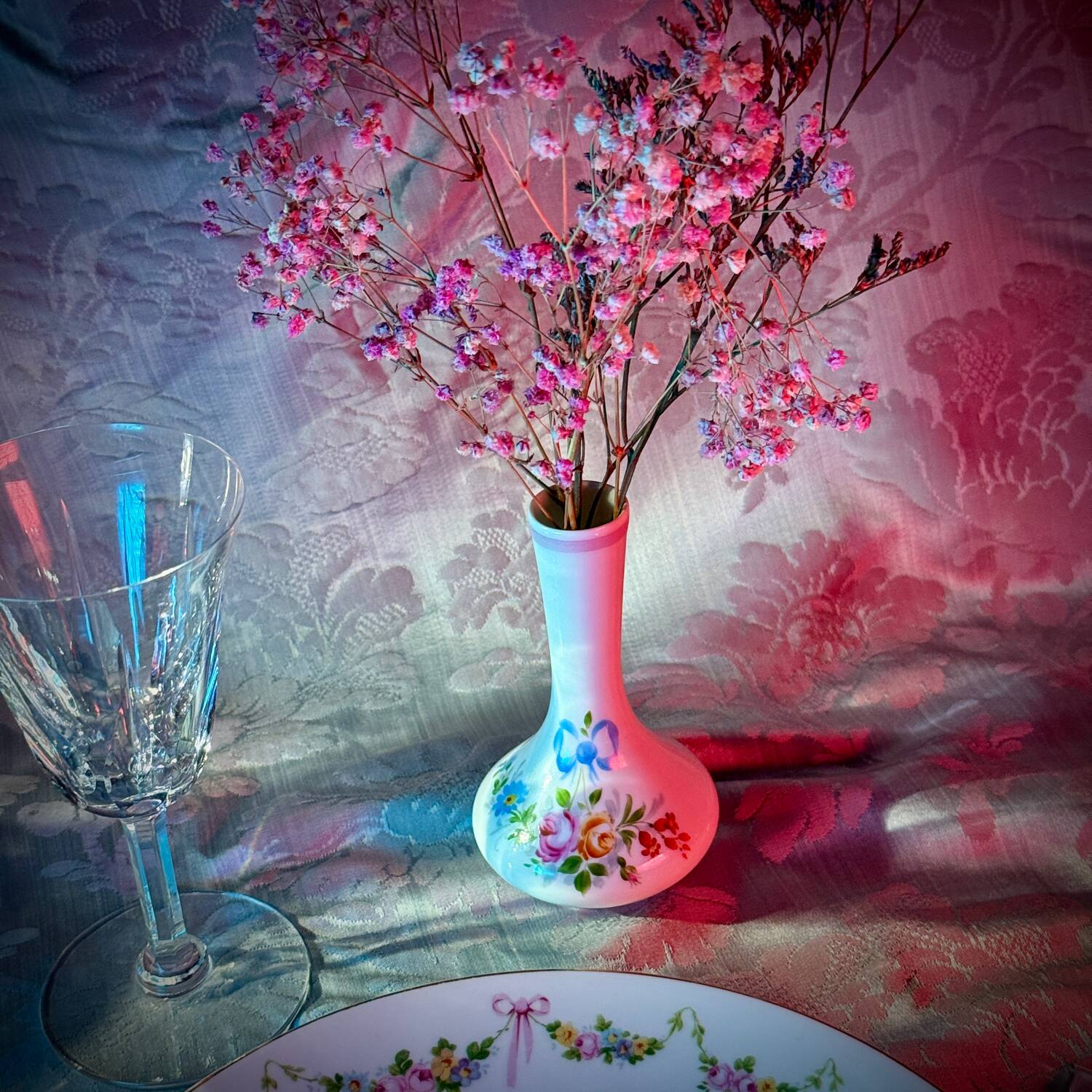 Hand-painted Limoges porcelain soliflore | Ribbon/Bow