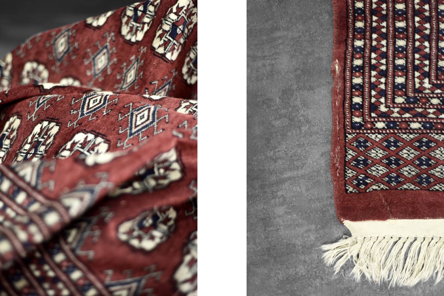 Handwoven red Boukhara oriental rug, 1960s