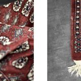 Handwoven red Boukhara oriental rug, 1960s