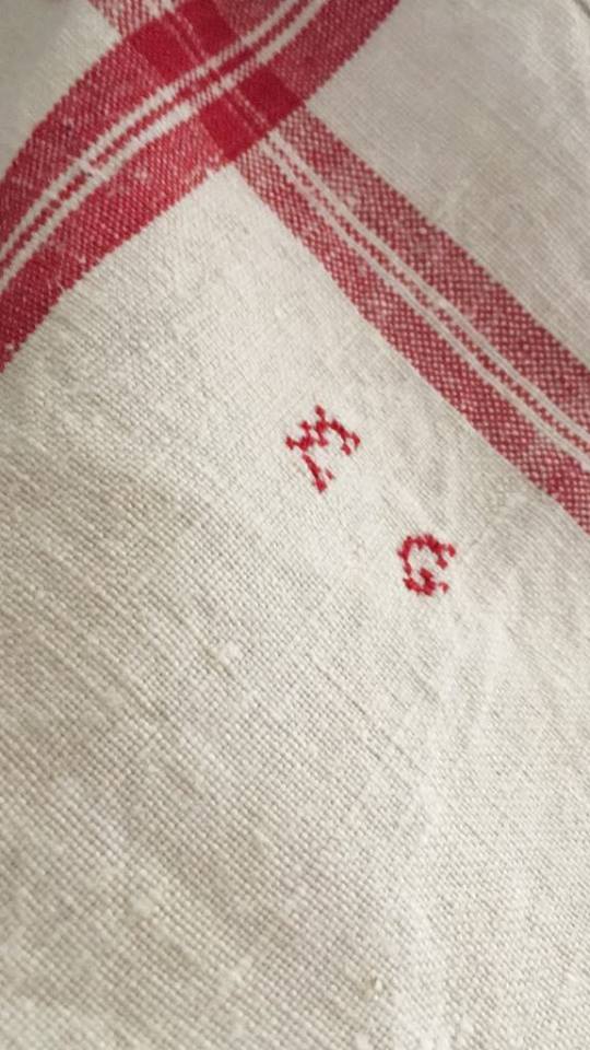 Lot of five old mismatched dishtowels