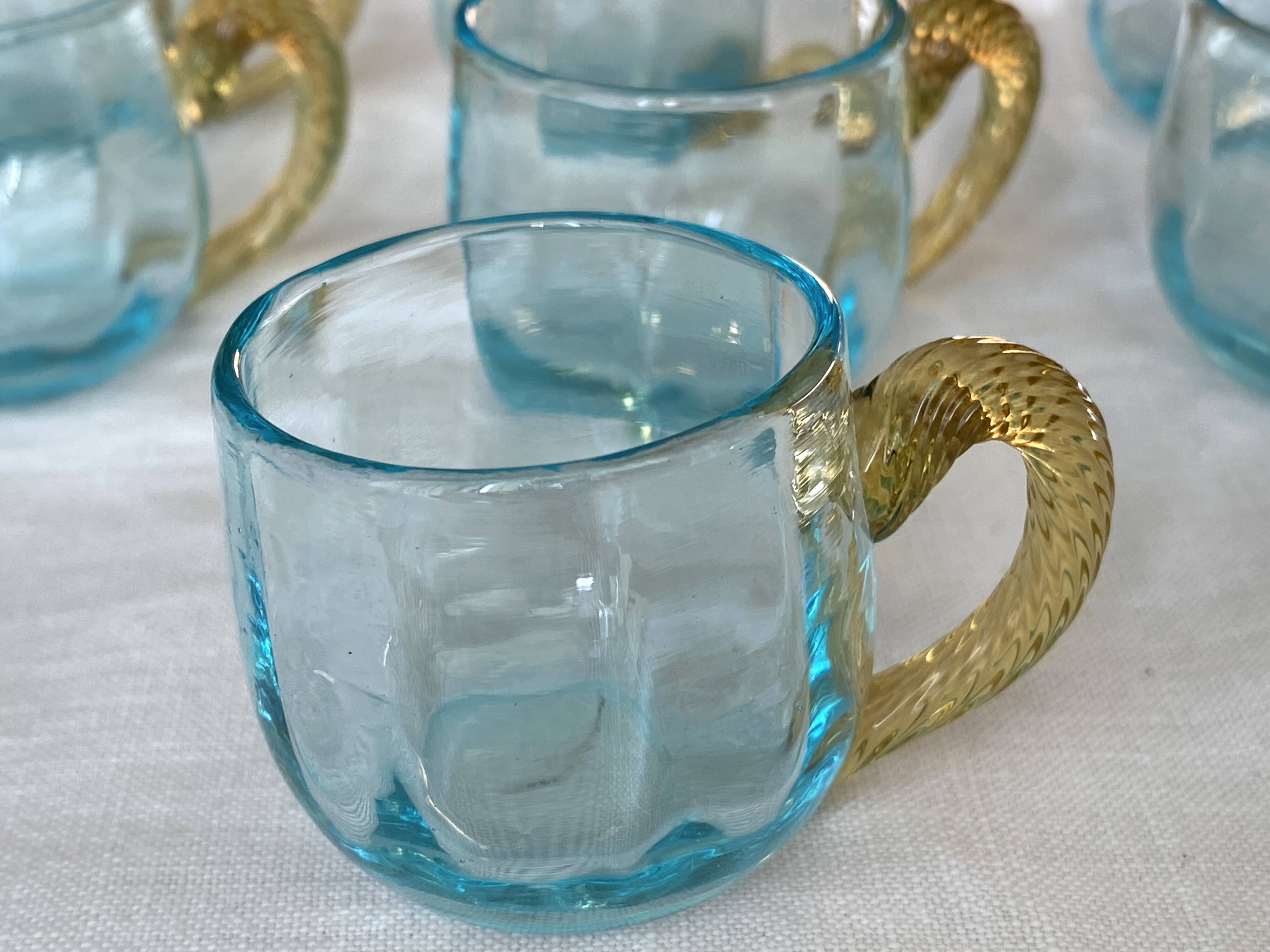 Antique Georges Sand blue and amber liqueur set - 12 glasses and tray