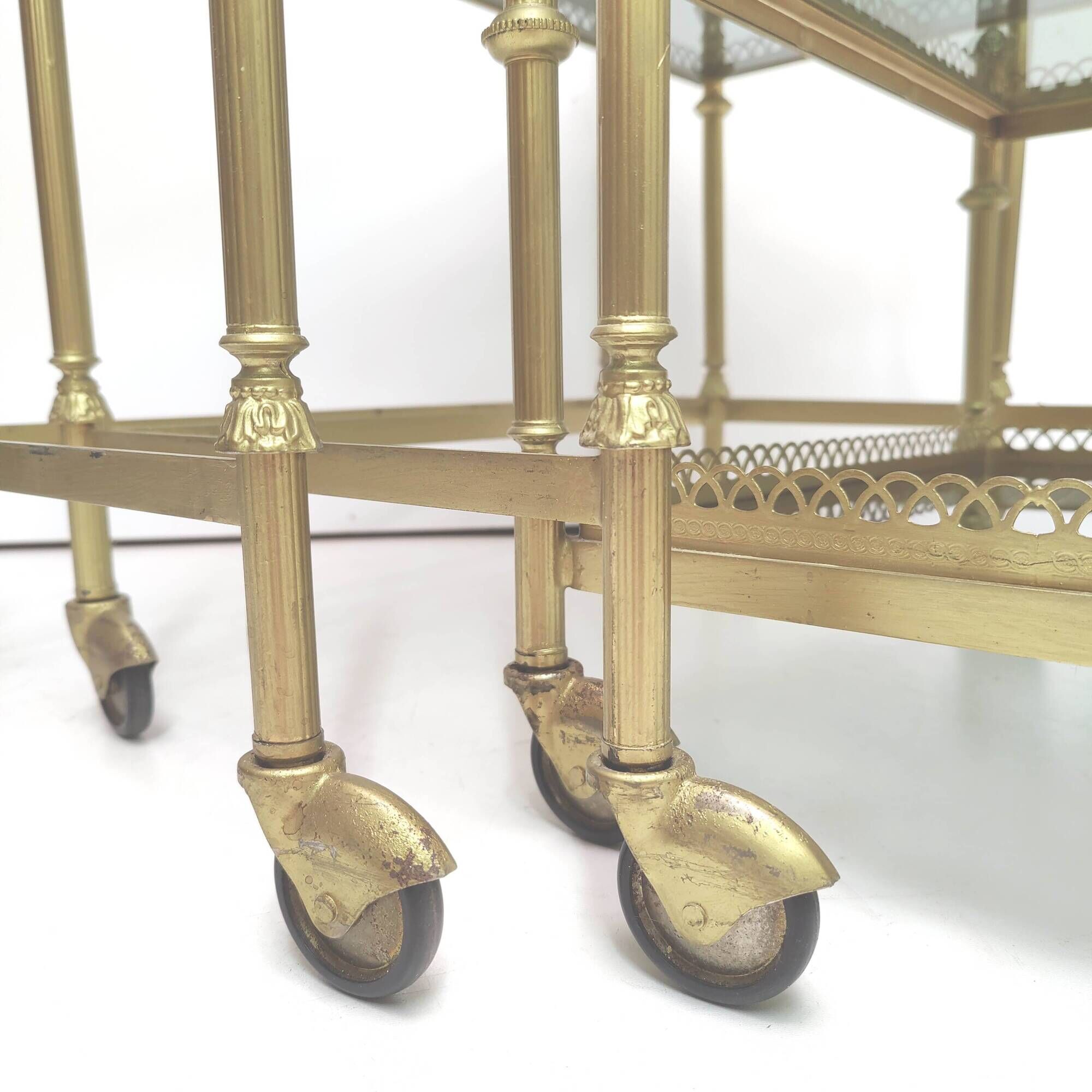 Desserts nesting tables gilded metal and smoked glass
