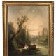Paire d’huiles sur toile, paysages animés XIXe