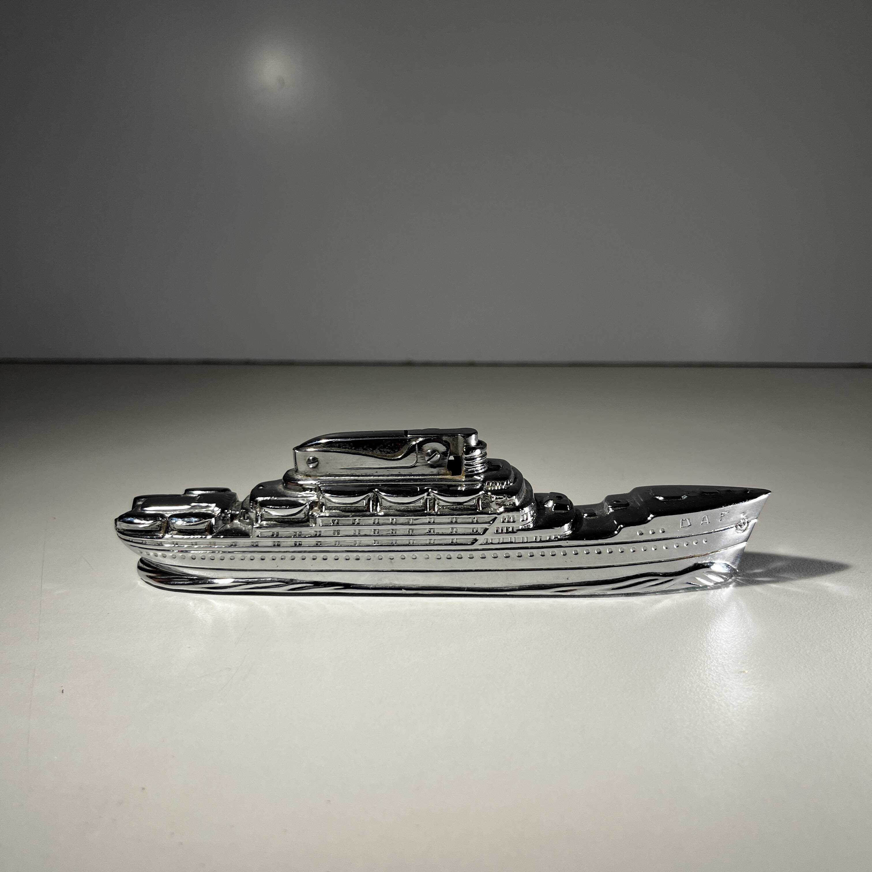 MTC Art Deco Table Lighter, Boat - Cruise Liner, Chrome Steel