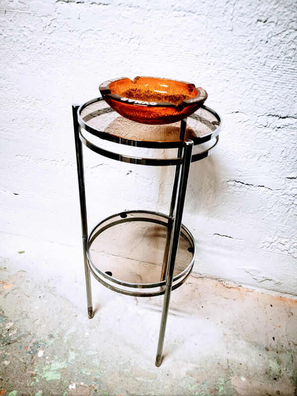 Chrome and smoked glass side table