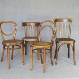 Set of 4 mismatched bistro chairs, from 1910 to 1935
