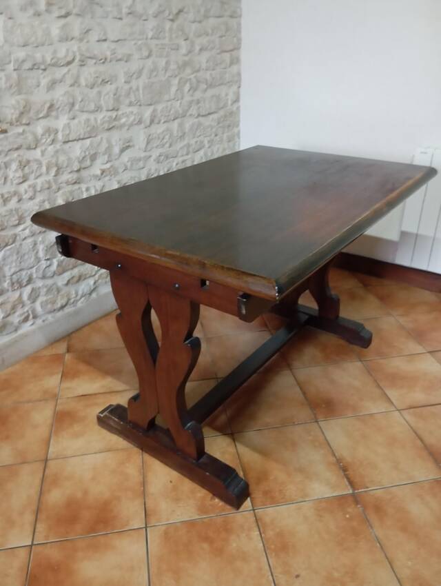 Dining table or library table known as "Monastery Table" or "Farm Table" in Neo-Gothic / Rustic style.