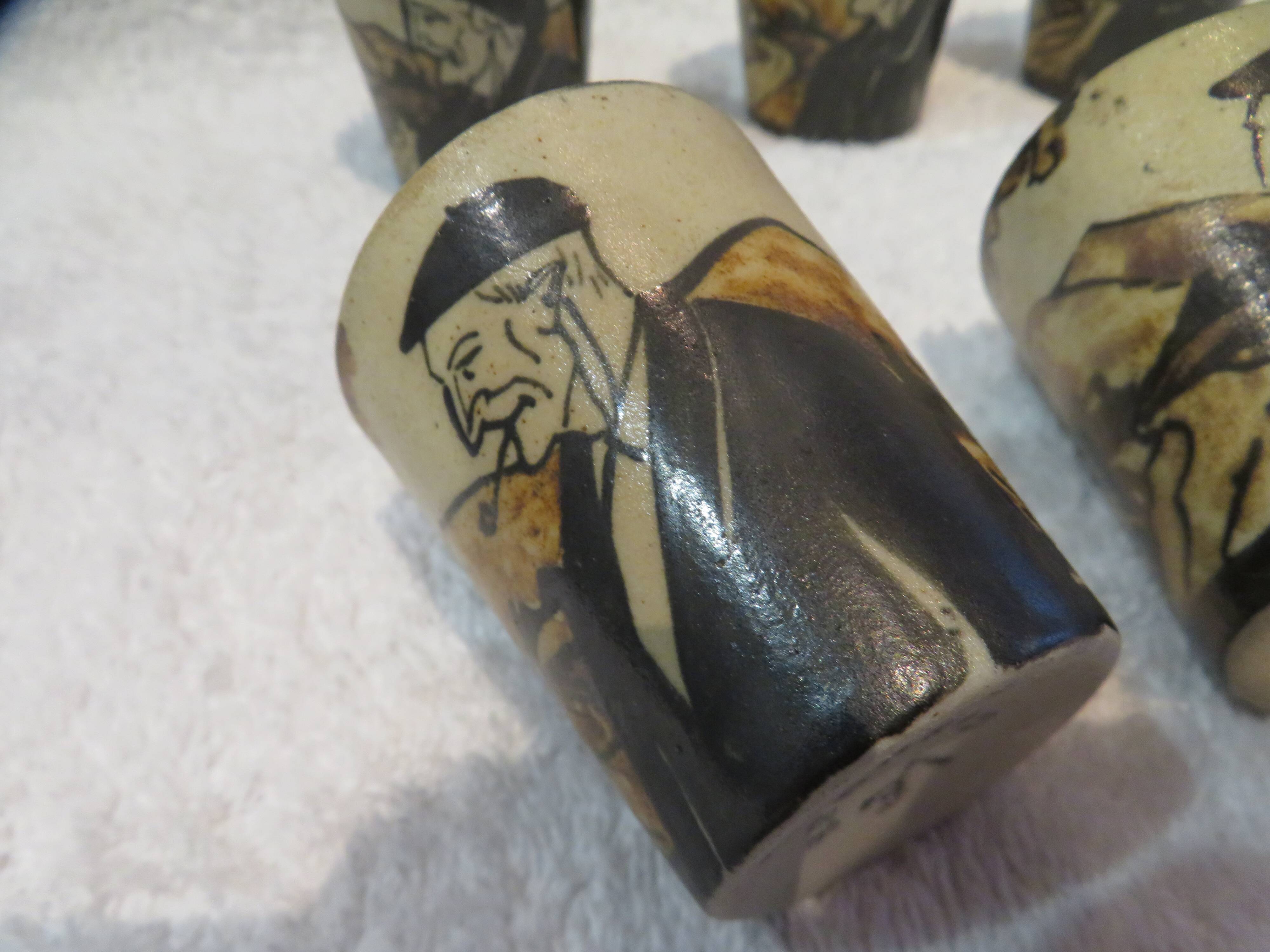 6 Ciboure stoneware liqueur goblets, Vilotte period, 6cl, h 5.8cm