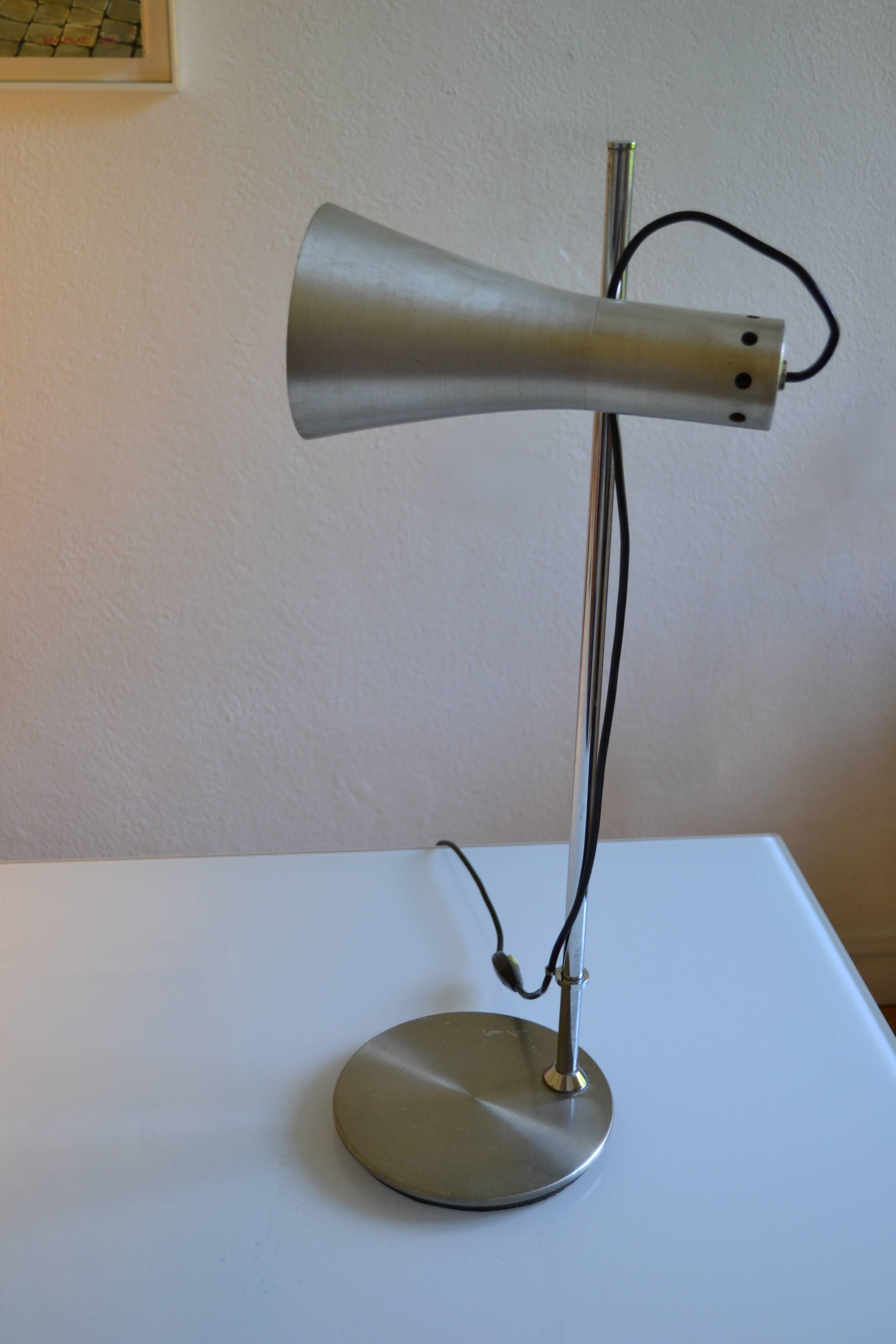 Brushed aluminium and chrome metal desk lamp 70's 1970
