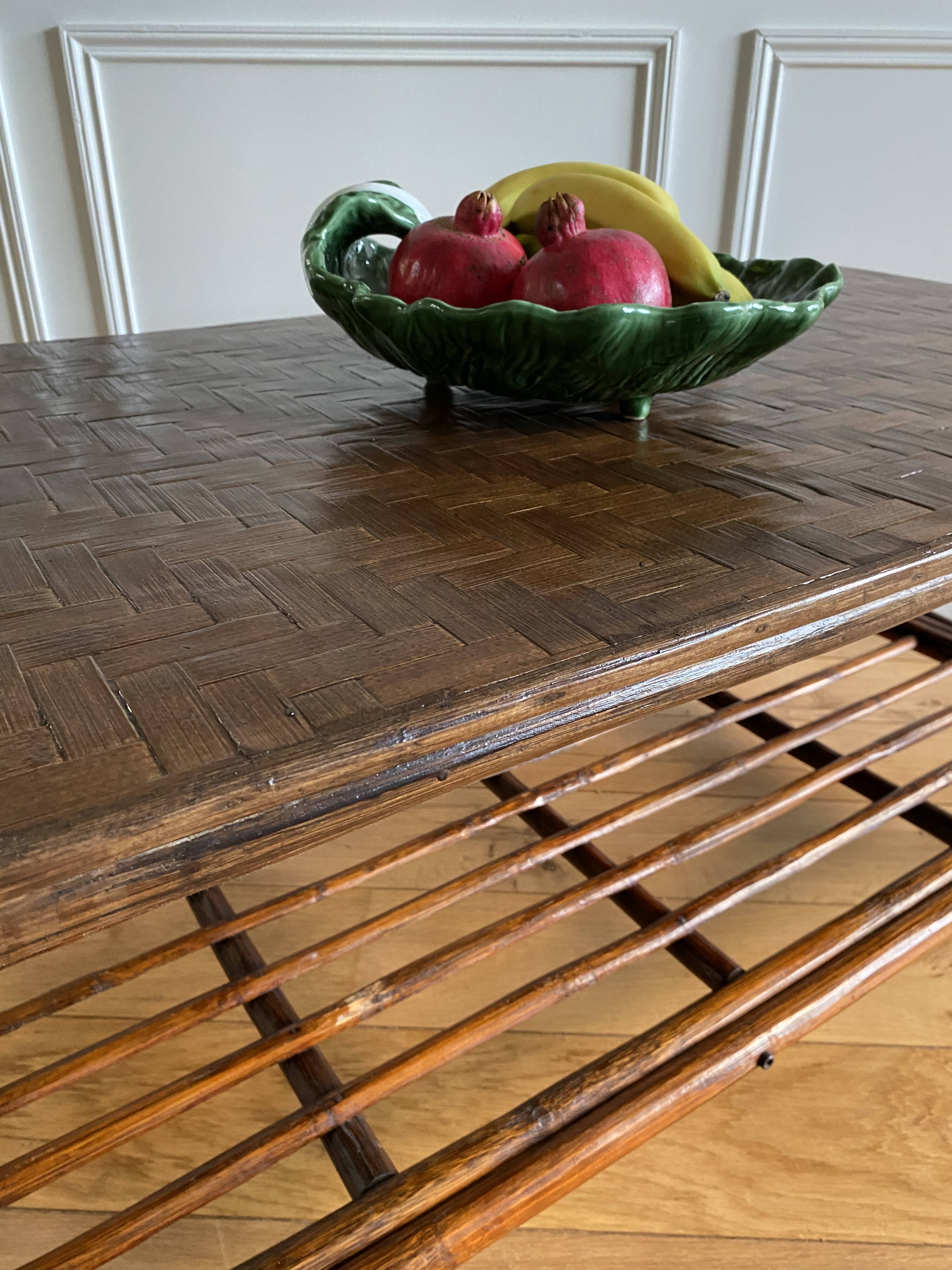 Vintage brown bamboo living room coffee table