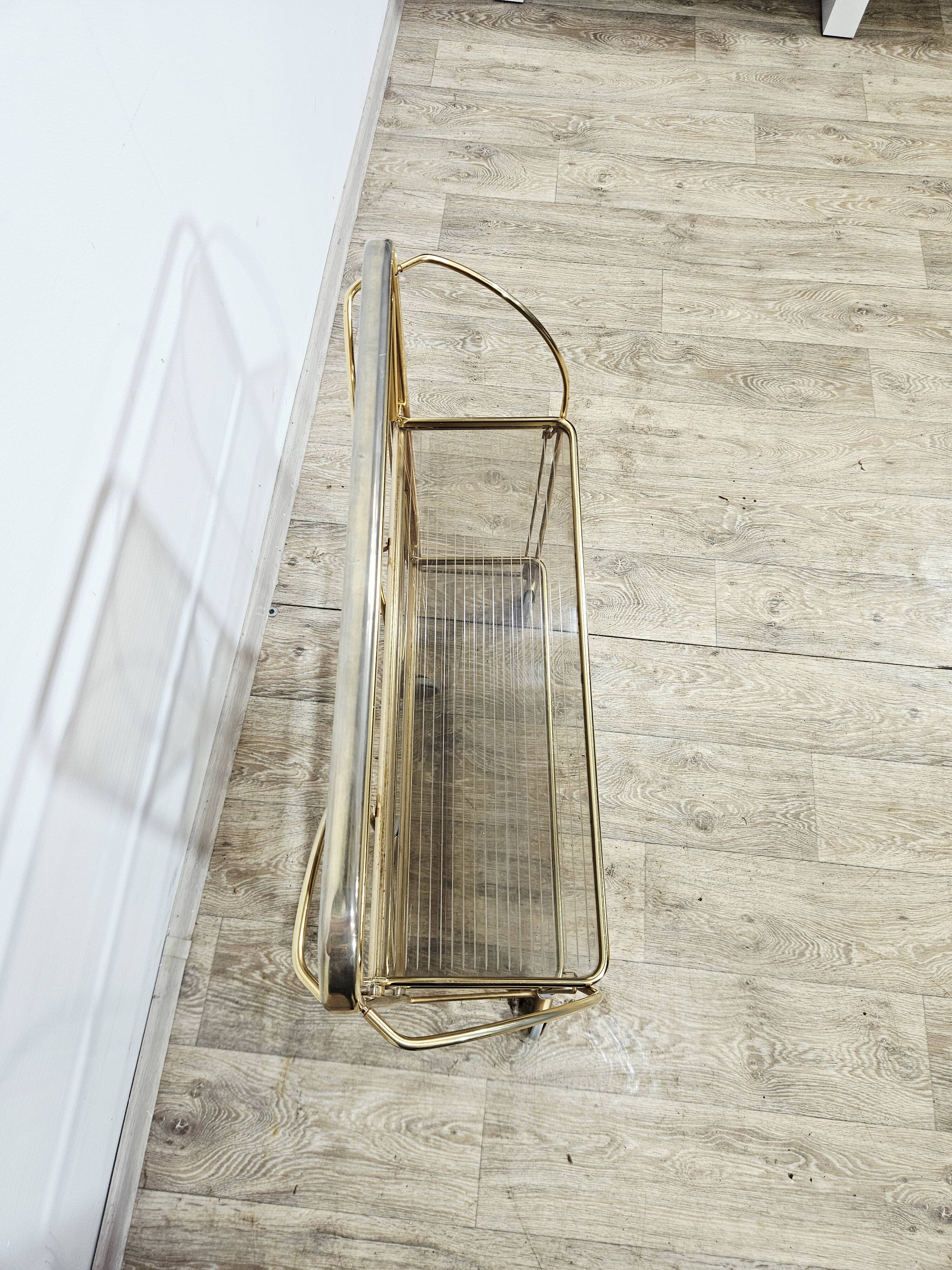 Mid-Century Folding Bar Cart – Brass and Ribbed Plexiglass – 1960s