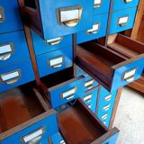 Old craft cabinet with drawers - in oak with blue bakelite front