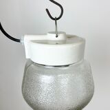 Vintage White Porcelain Pendant Light with Frosted Glass, 1970s