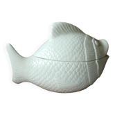 Large white fish shaped ceramic terrine - tureen with lid - Vintage
