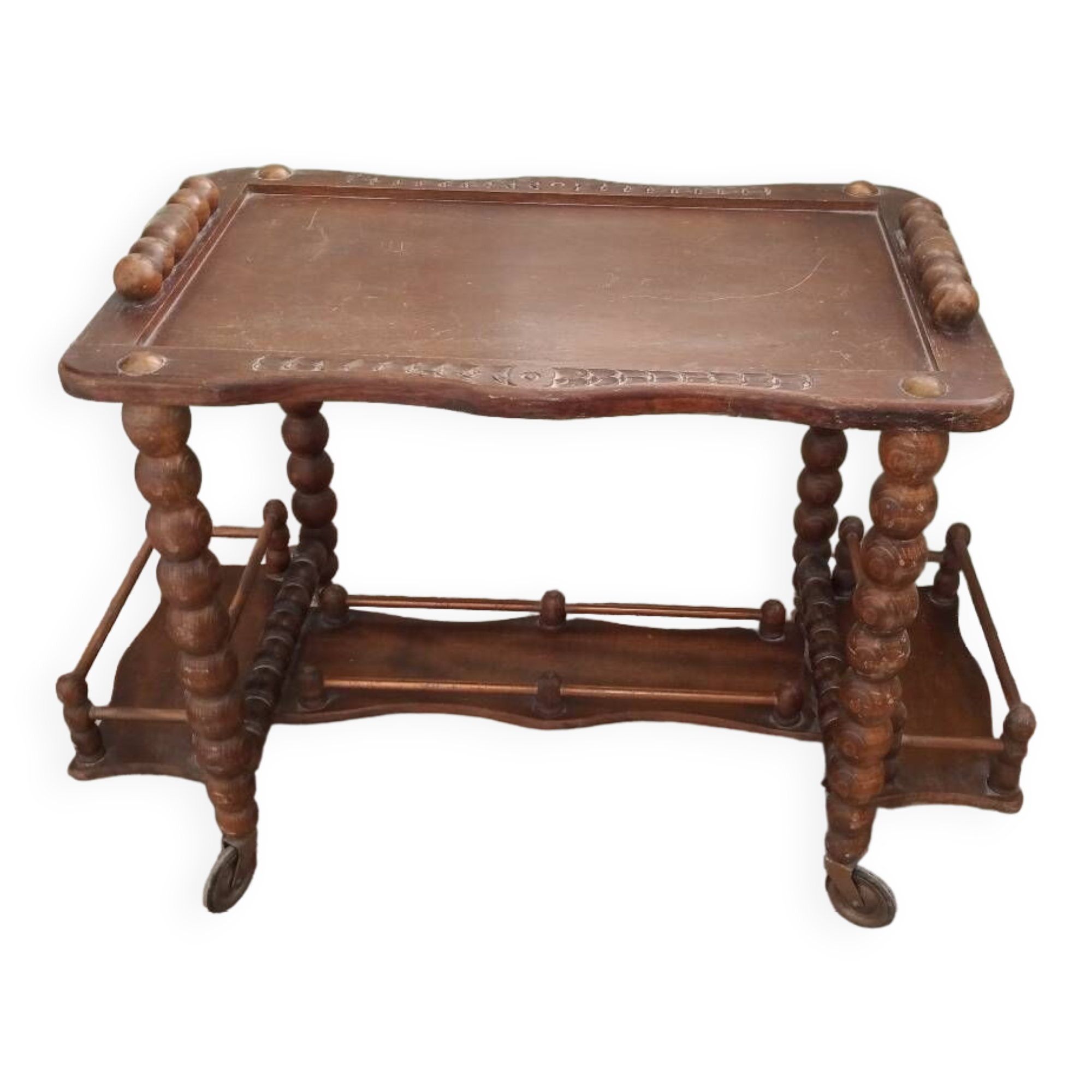 Wooden trolley on wheels