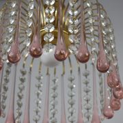 chandelier glass stamps, pink glass drops.