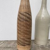 70s woven wicker rattan bottle