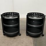 Postmodern German side tables in rolling metal and glass by D-Tec, 1980s, set of 2.