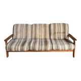 Vintage Scandinavian 3-seater sofa / bench in teak and fabric