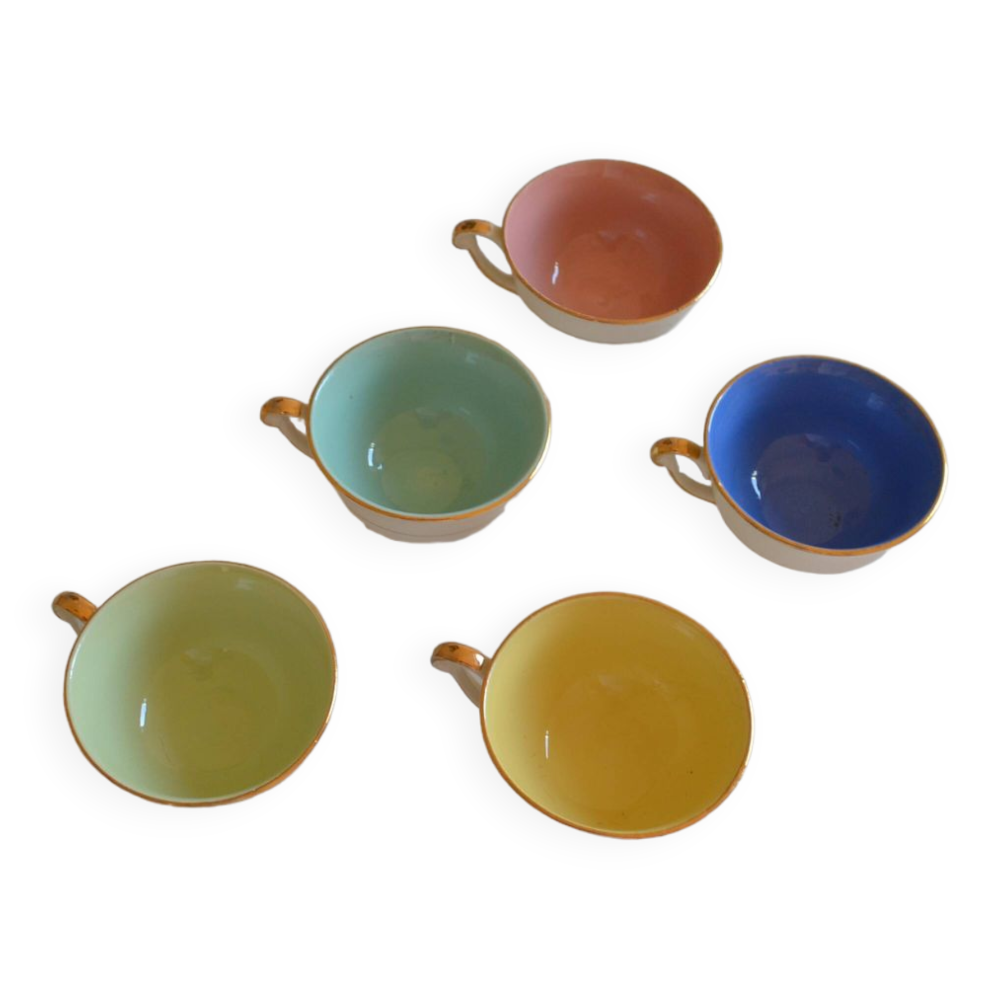 5 earthenware coffee or tea cups from saint amand france 1950