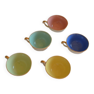 5 tasses a cafe ou the en faïence de saint amand france 1950