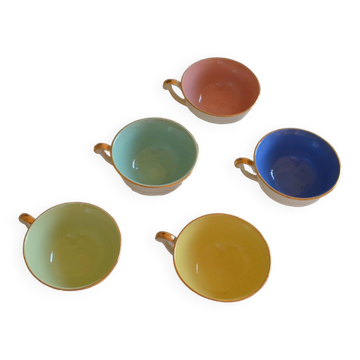 5 tasses a cafe ou the en faïence de saint amand france 1950