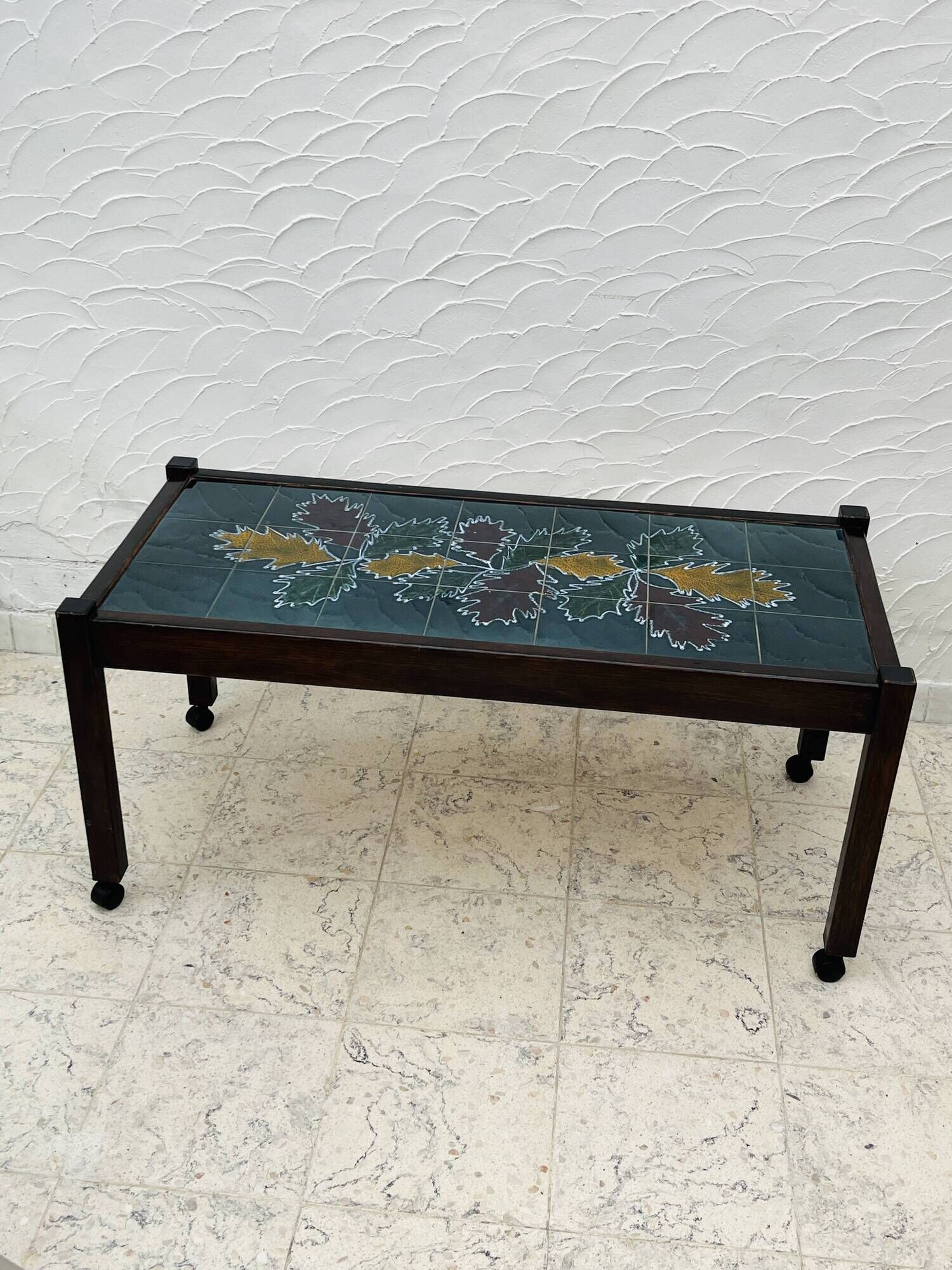 Vintage Coffee Table Ceramic and Solid Wood