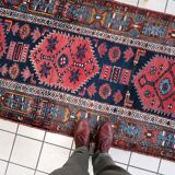 Antique Persian Handmade Hamadan Runner Rug, 3.4' x 7.7' (106cm x 237cm), 1920s
