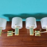 Pair of brass and gold plastic sconces with granite lampshades, France 1950