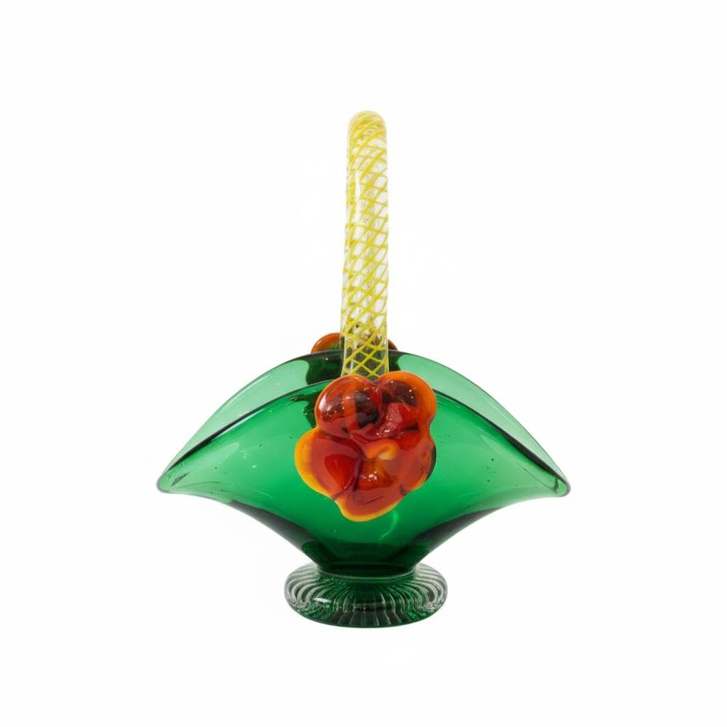 Green Murano glass basket/trinket dish