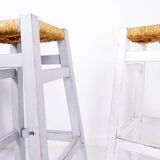 Set of 3 wood framed rush seat bar stools