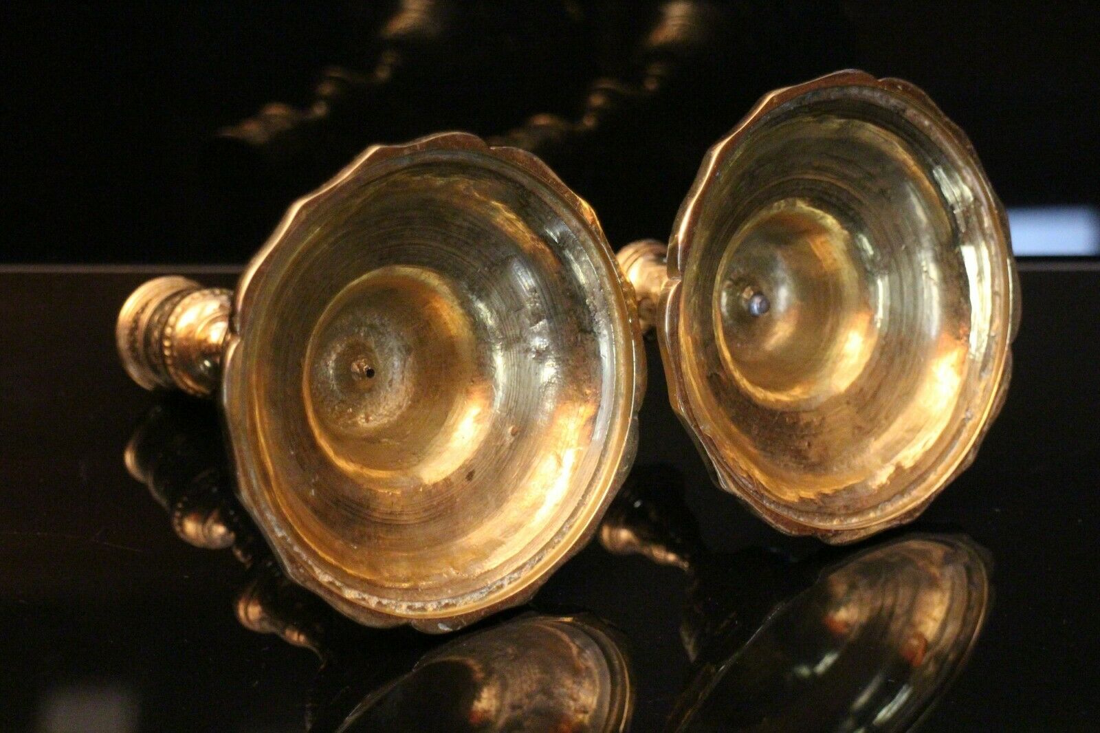 Pair of 19th bronze candlesticks with Regency-style chiseled decoration