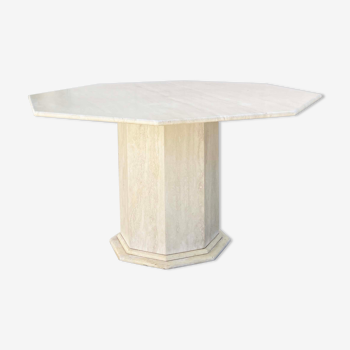 Octagonal travertine dining table