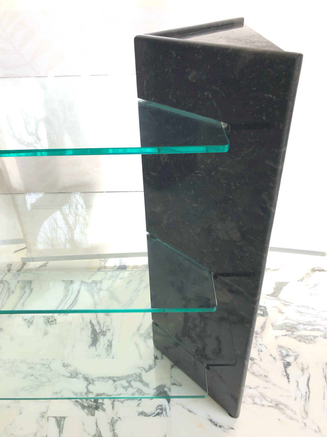 Roche Bobois console in veined black marble and glass, 1990s.