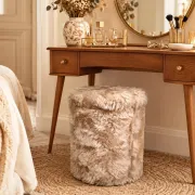 Beige faux fur cylindrical storage pouffe bohemian