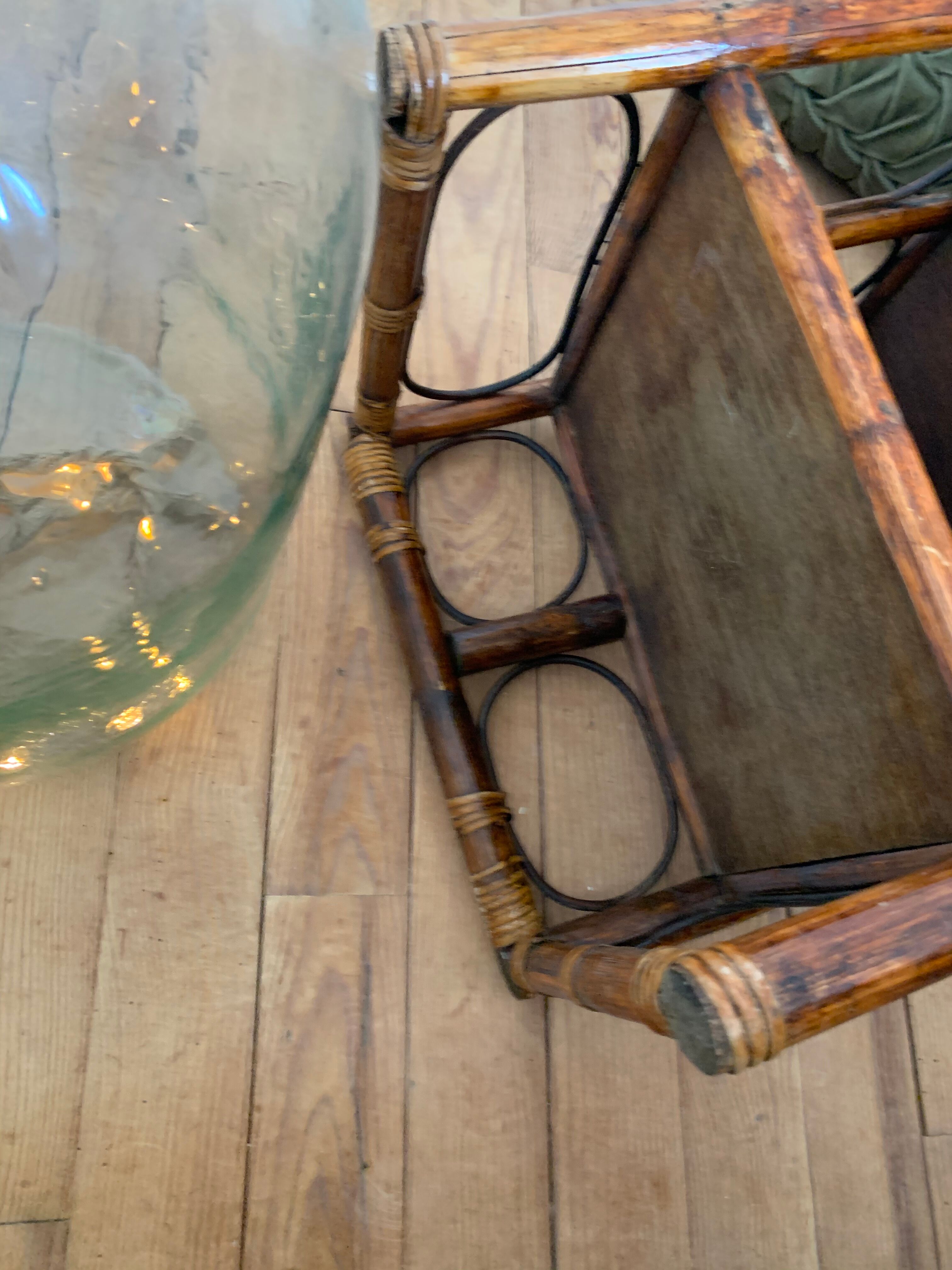 Wooden and rattan shelf