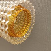 Older Swedish hanging lamp in multi-layered crystal glass with rosewood top and brass ring.